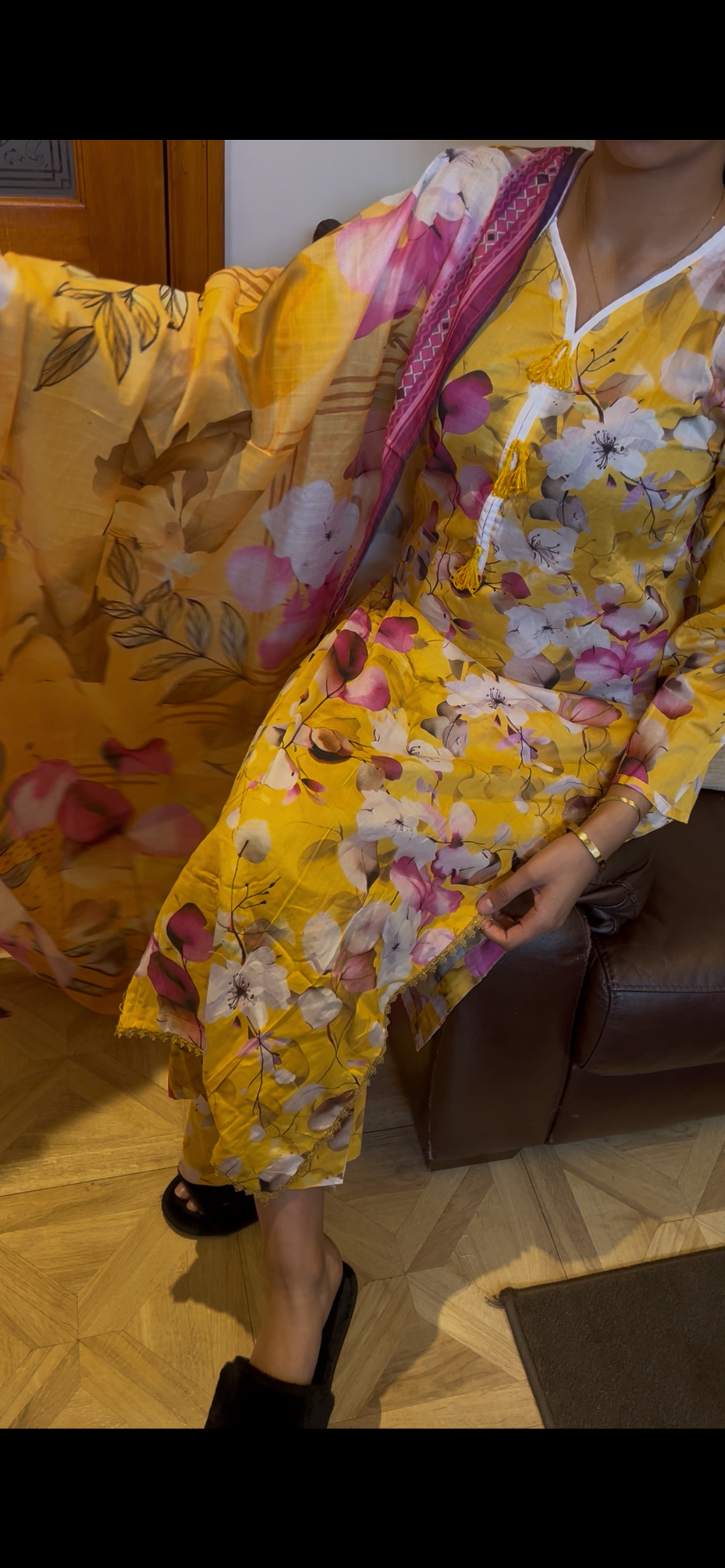 Summer yellow floral cotton lawn 3 piece suite