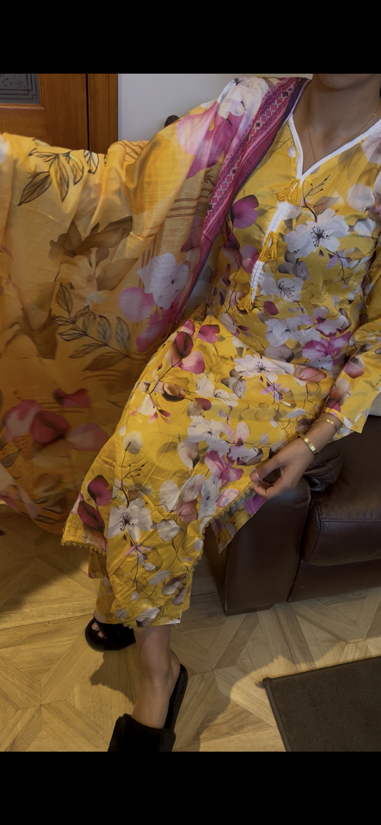 Summer yellow floral cotton lawn 3 piece suite