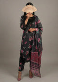 Black Cotton Lawn Flower Print 3-Piece Suit