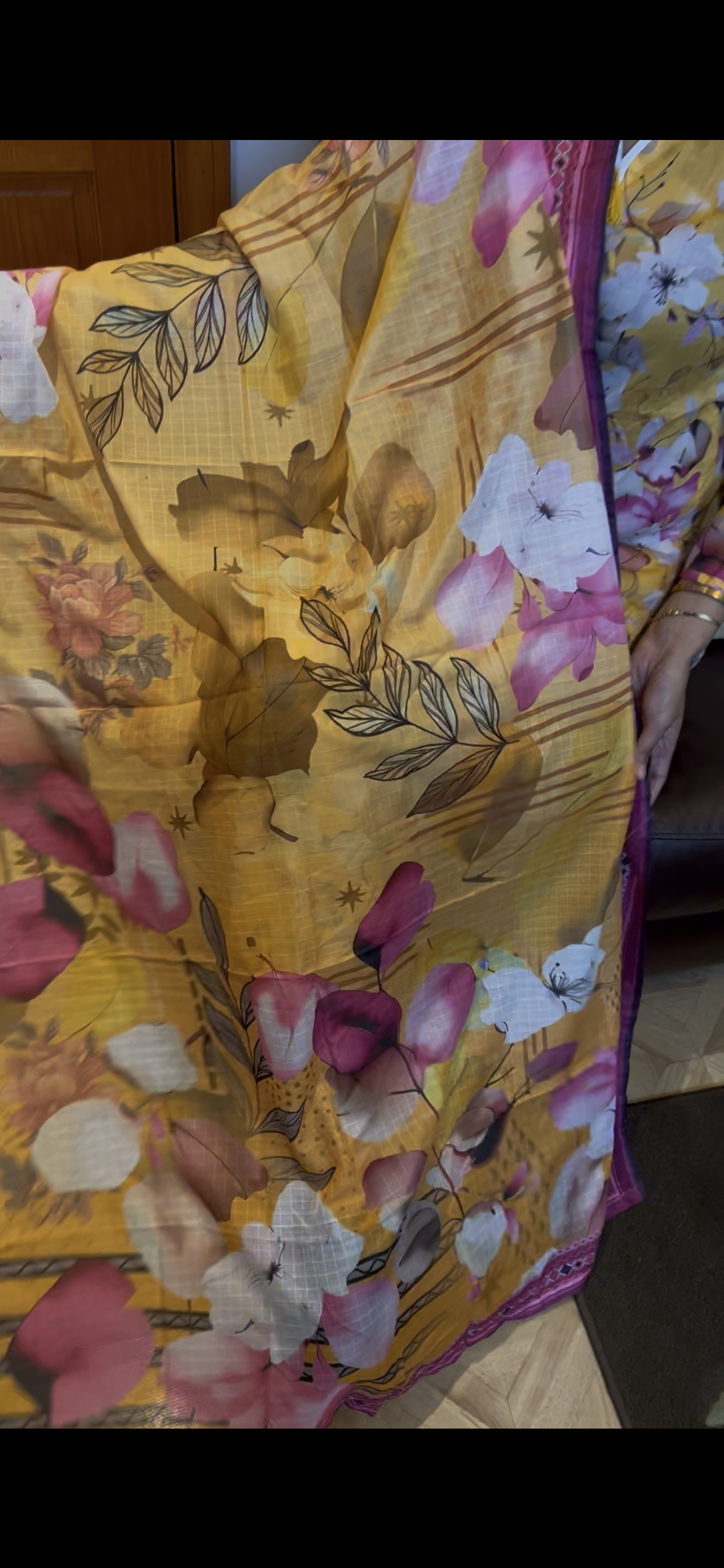 Summer yellow floral cotton lawn 3 piece suite