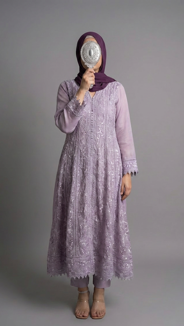 Lilac Embroidered Crepe Dress