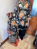 Black 3 piece floral suite plazzo trousers