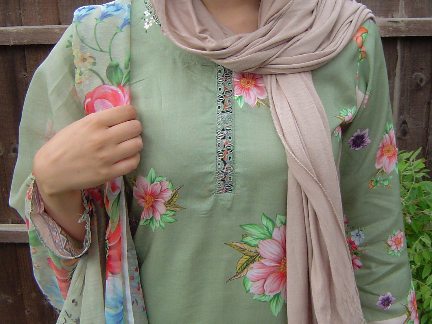 Pale Green and Cream Printed 100% Cotton 3-Piece Suit