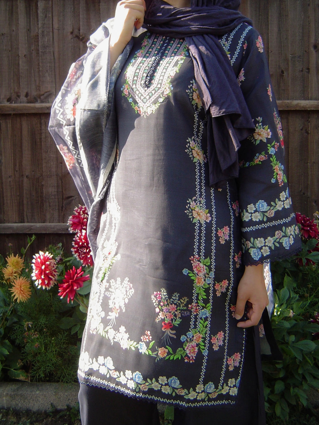 Navy Printed 100% Cotton 3-Piece suit