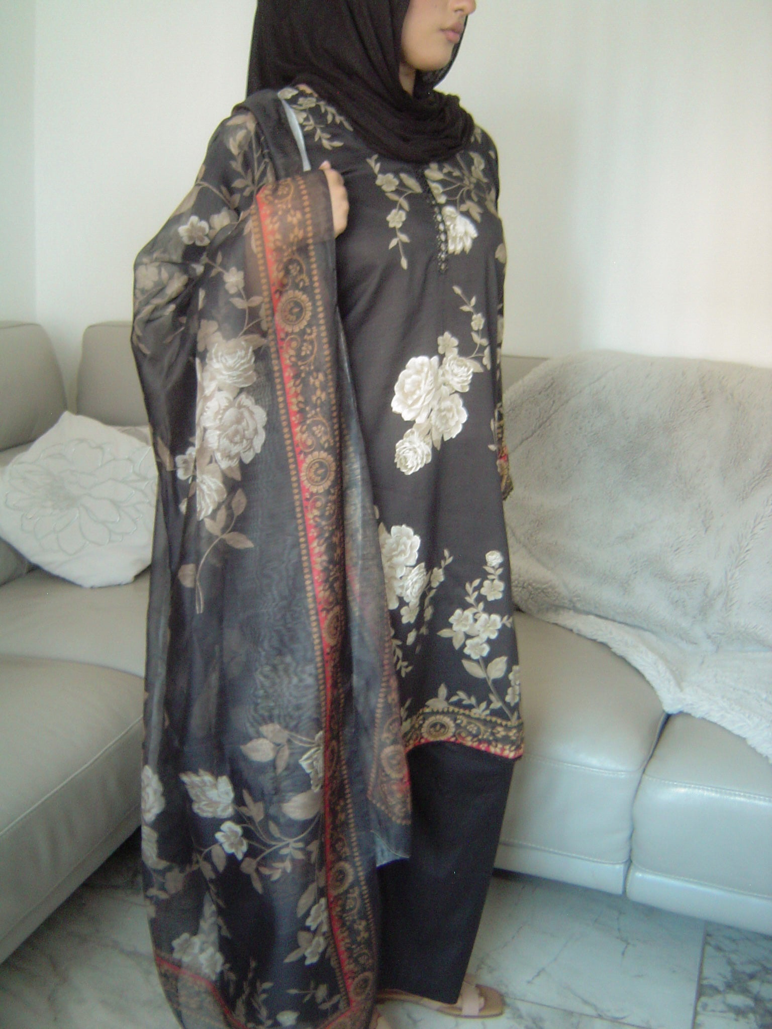Black Printed Cotton Lawn 3-Piece Suit