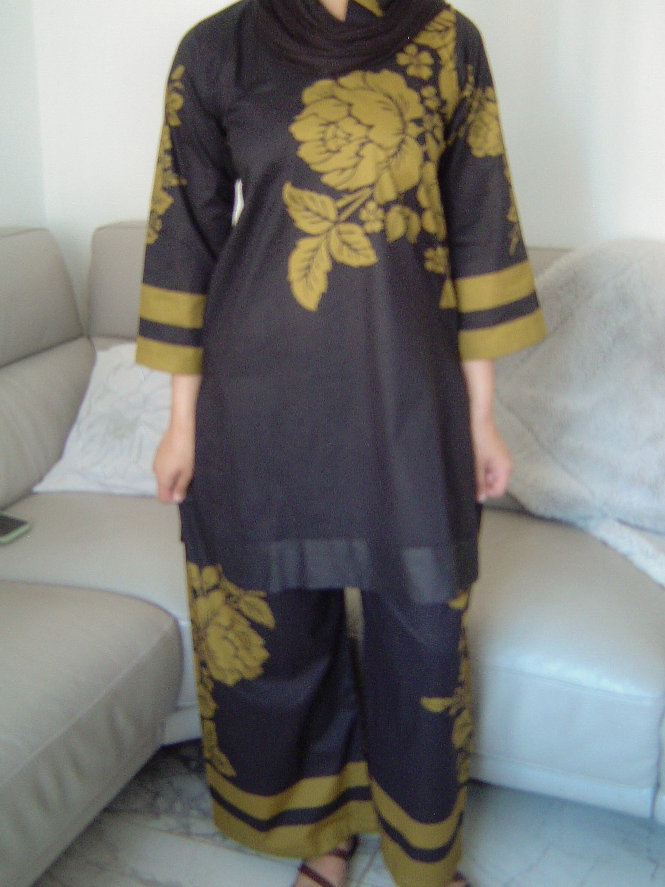 Black and Mehndi 2-Piece Cotton Lawn Collared Coord Suit Set