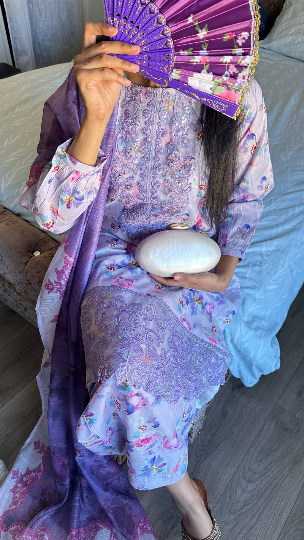 Purple Floral Cotton Lawn 3-Piece Suit