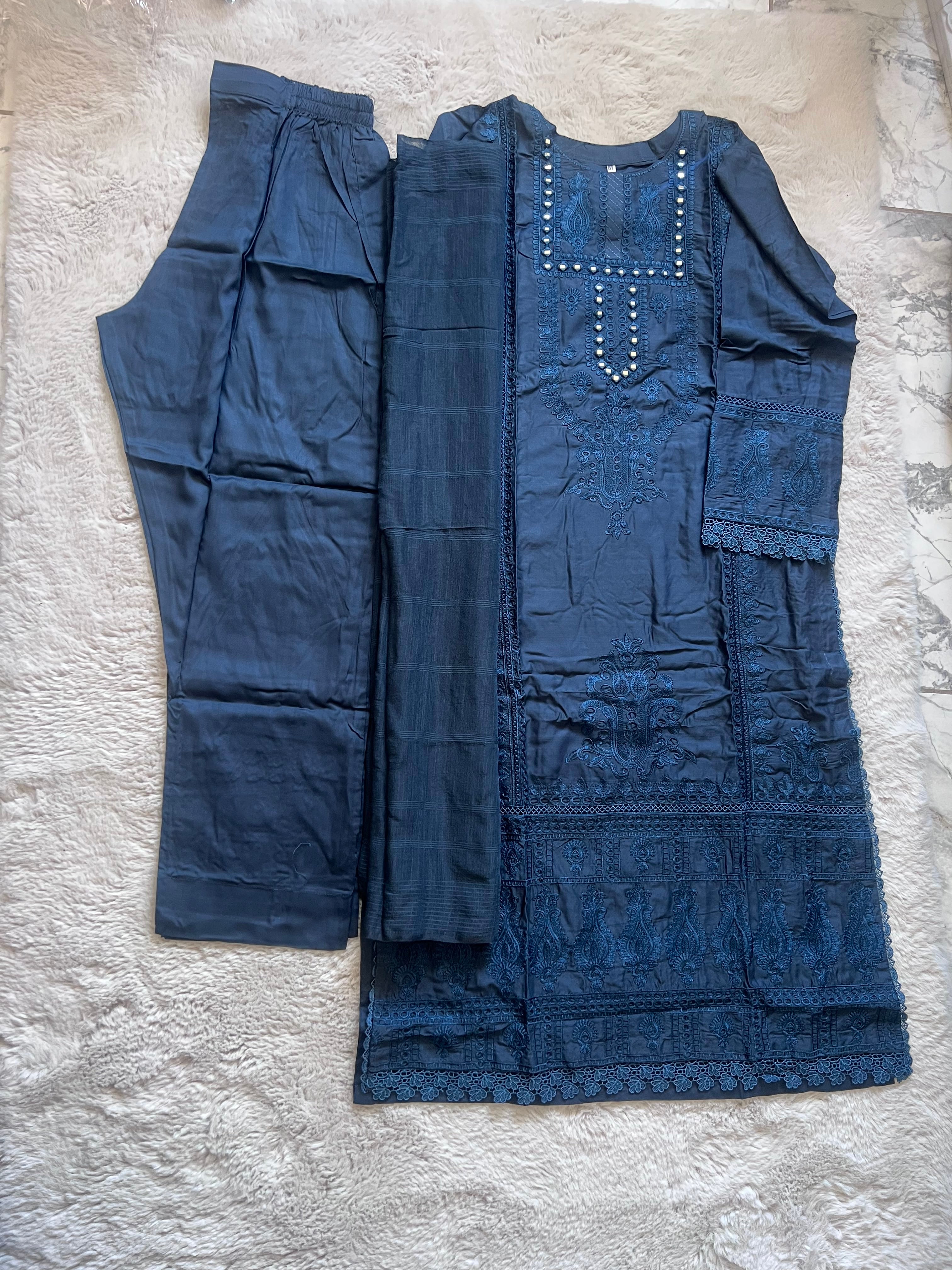 Navy Blue Linen 3-Piece Suit