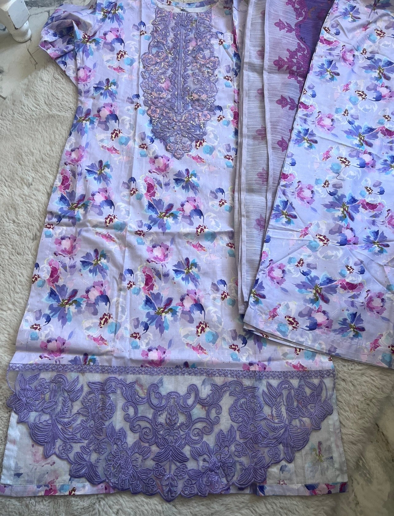 Purple Floral Cotton Lawn 3-Piece Suit