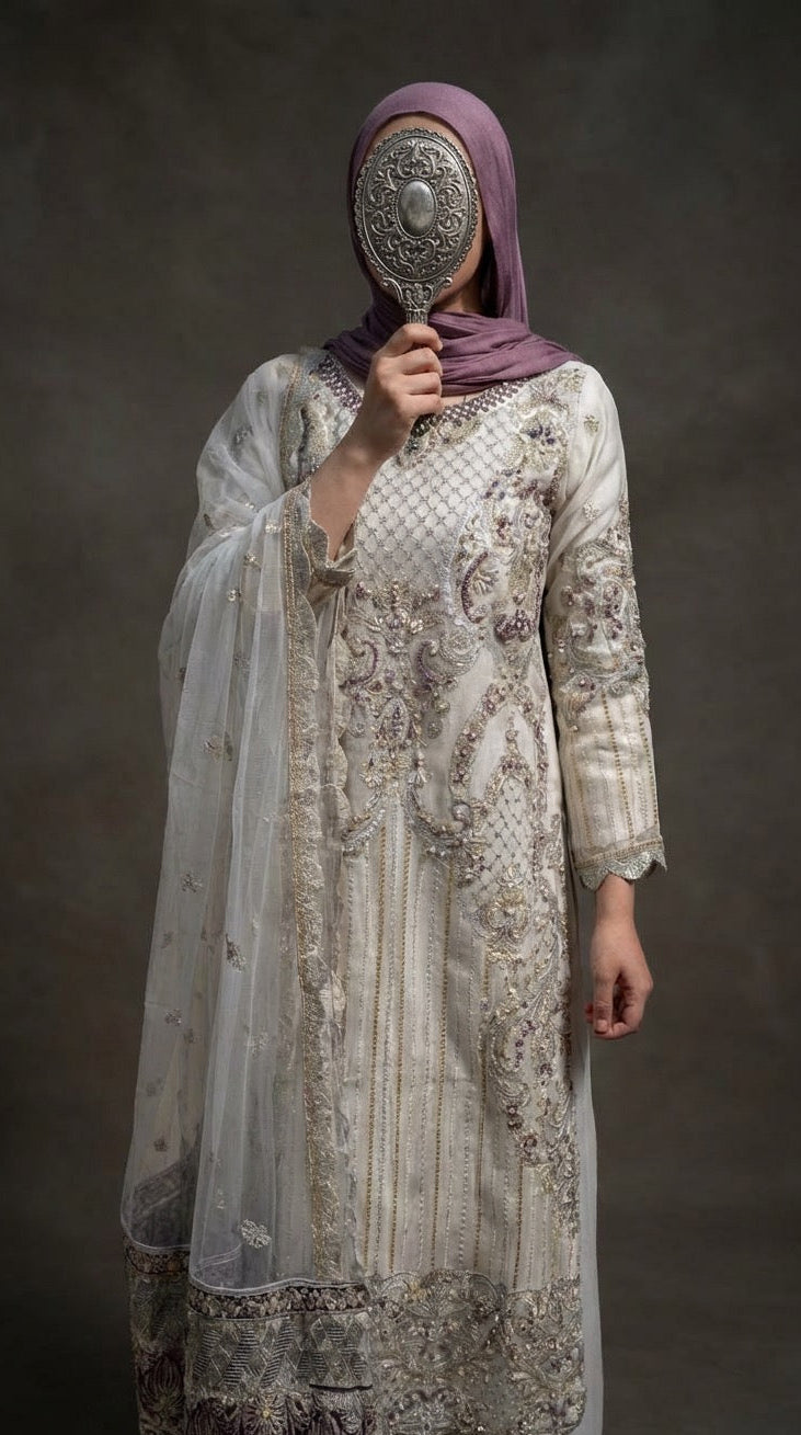 White Chiffon and Organza Suit