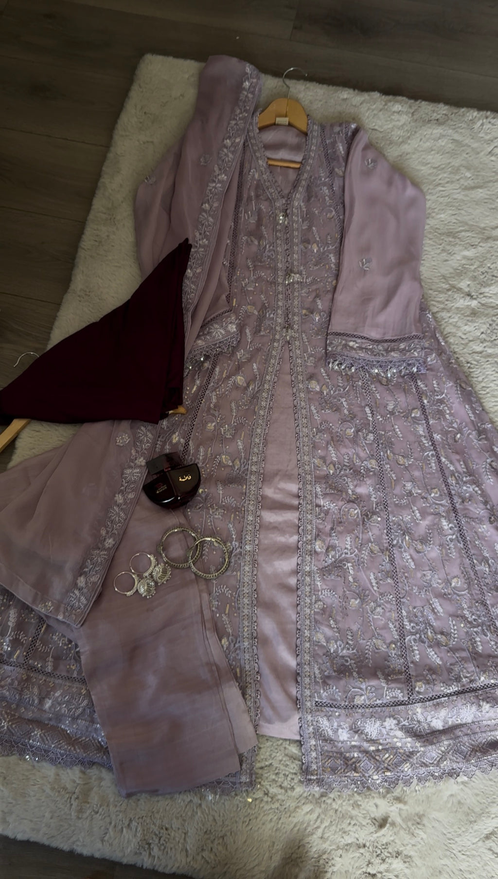 Lilac Embroidered Crepe Dress