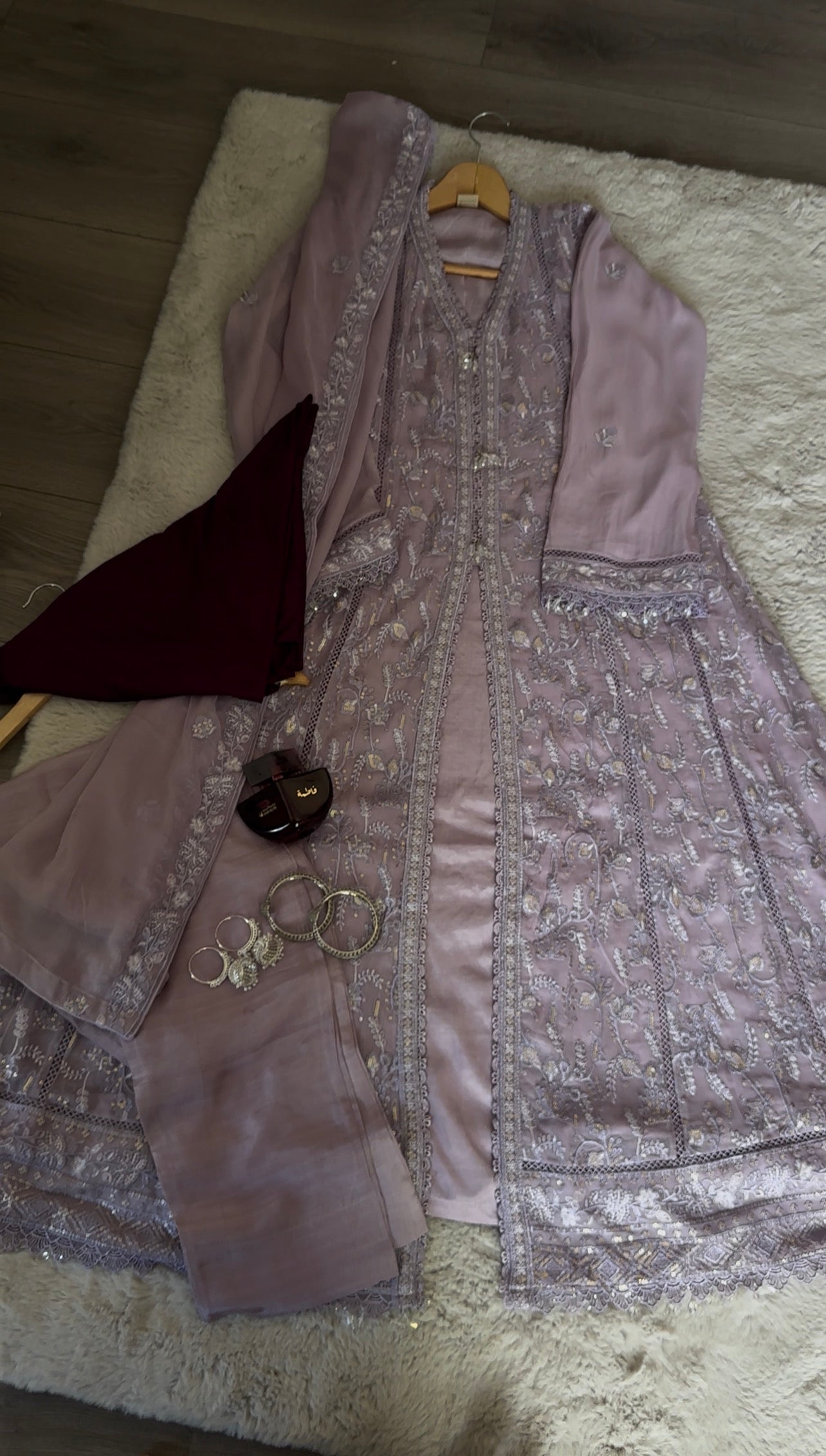 Lilac Embroidered Crepe Dress