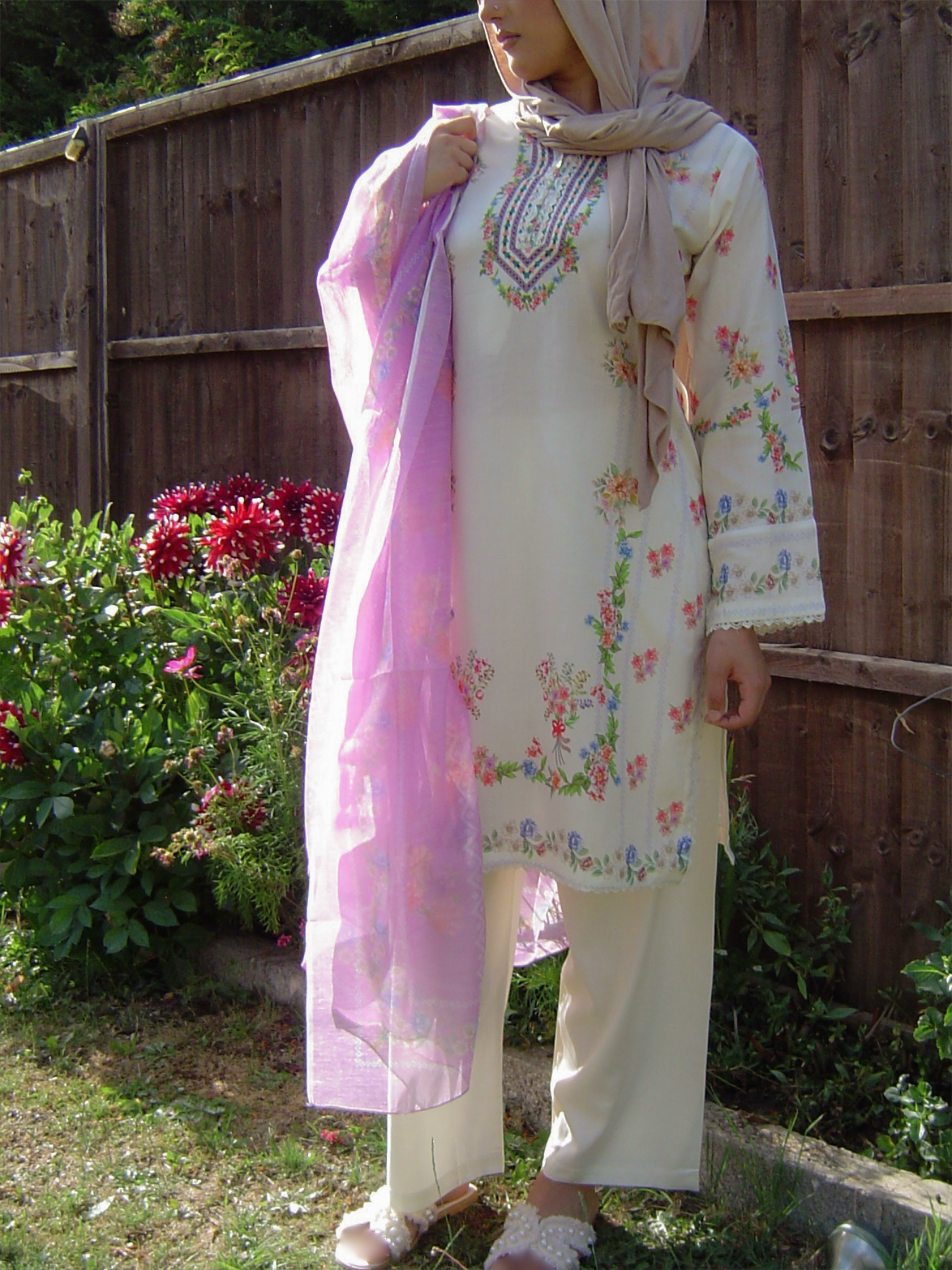 Cream Printed 100% Cotton 3-Piece suit
