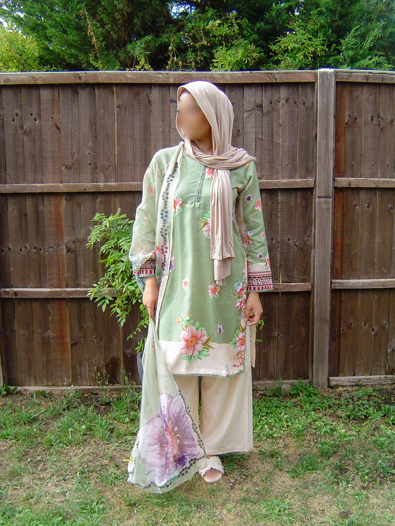 Pale Green and Cream Printed 100% Cotton 3-Piece Suit