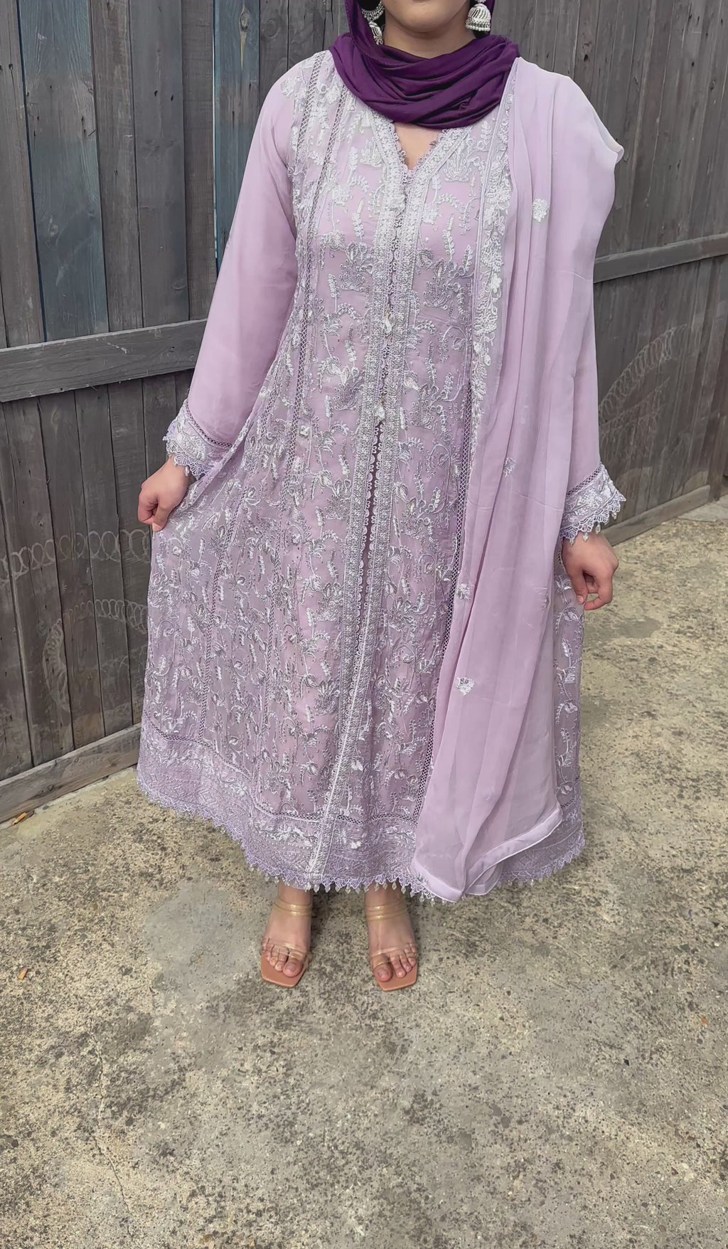 Lilac Embroidered Crepe Dress