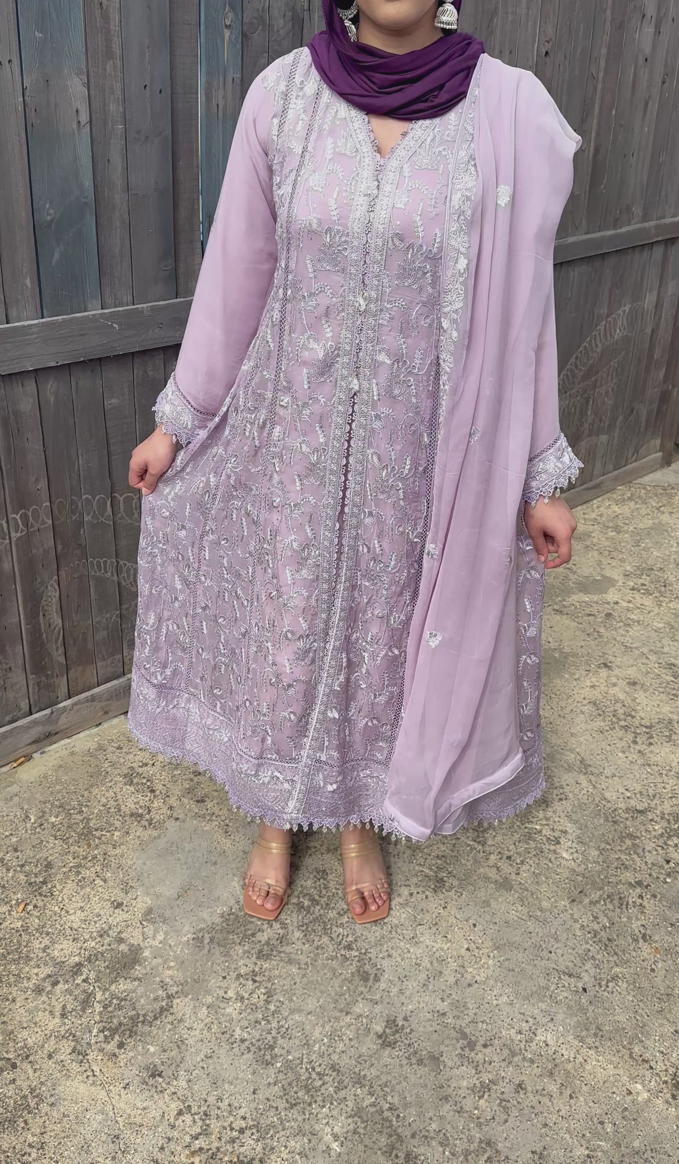 Lilac Embroidered Crepe Dress