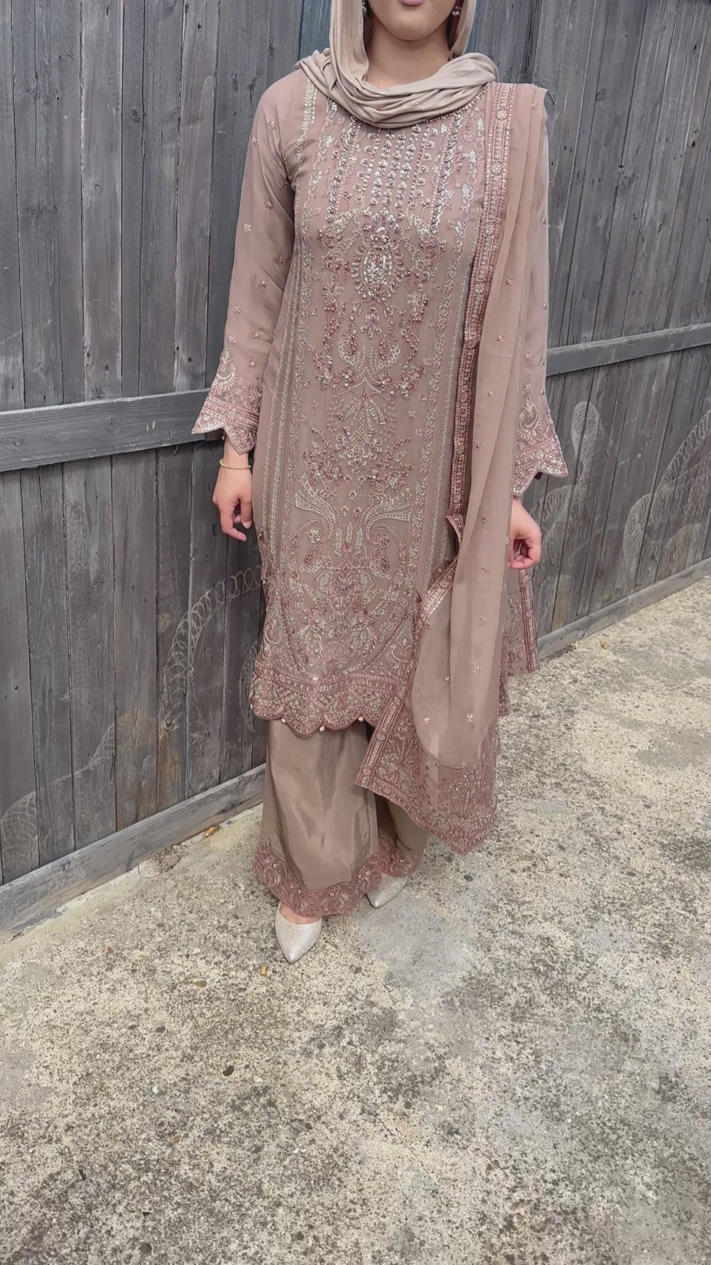 Rosy Brown Chiffon 3 Piece Suit