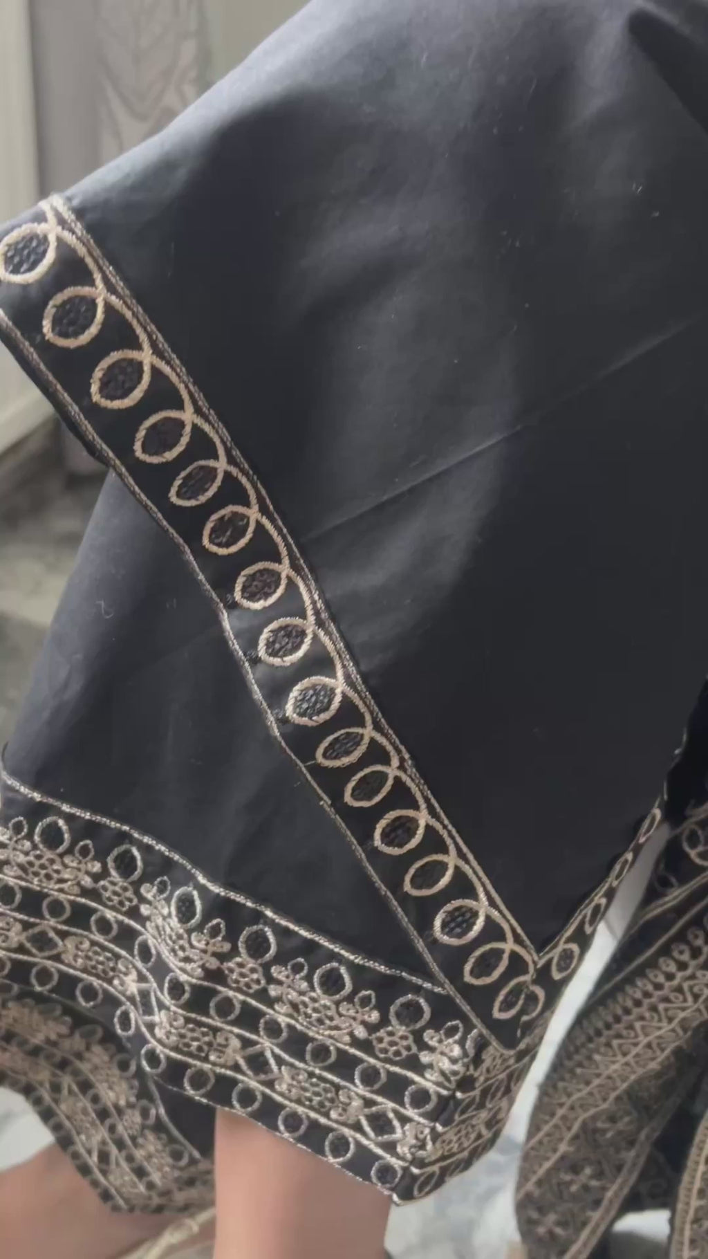 Olive Green/Black Cotton Golden Zari Threaded Embroidery Suit