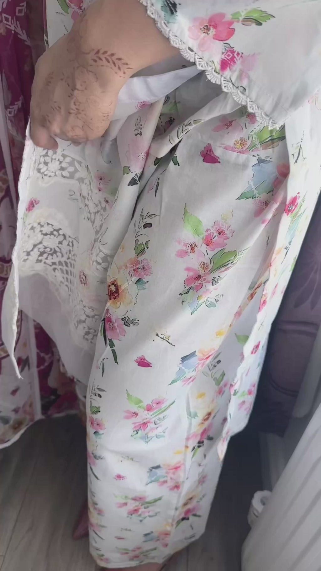 White Floral Lawn 3-Piece Cotton Suit with Printed Chiffon Dupatta