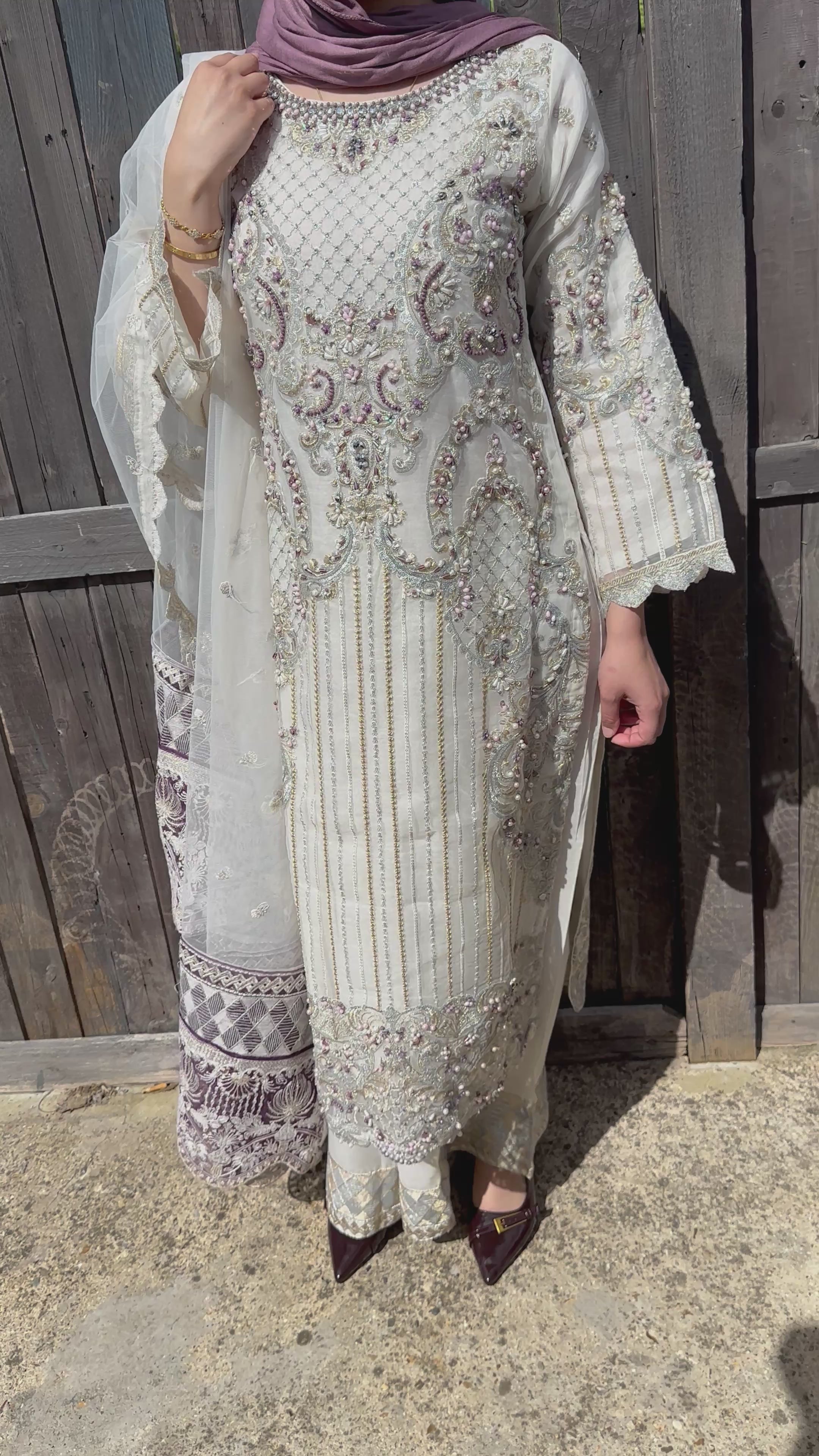 White Chiffon and Organza Suit
